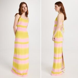 NWT Brandon Maxwell Backless Slip Gown in Evening Primrose Lilac Stripes Size 12